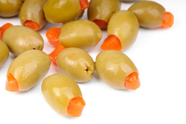Stuffed green olives isolated on white background — Stock Photo, Image