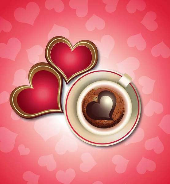 Corazones de chocolate y café de San Valentín — Vector de stock