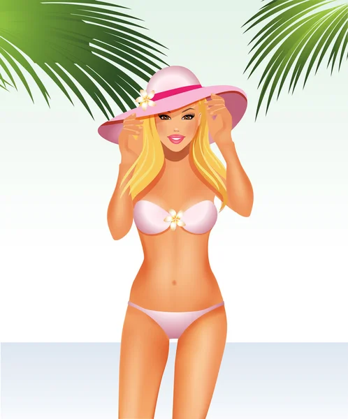 Belle fille sur une plage — Image vectorielle