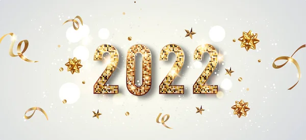 2022 Świecące Karty Noworoczne Świąteczne Musujące Złote Tło — Zdjęcie stockowe
