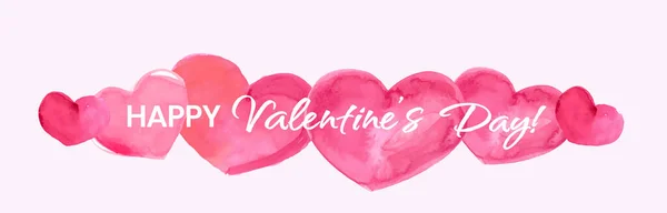 Feliz Día San Valentín Banner Hermoso Fondo Con Corazones Acuarela — Vector de stock