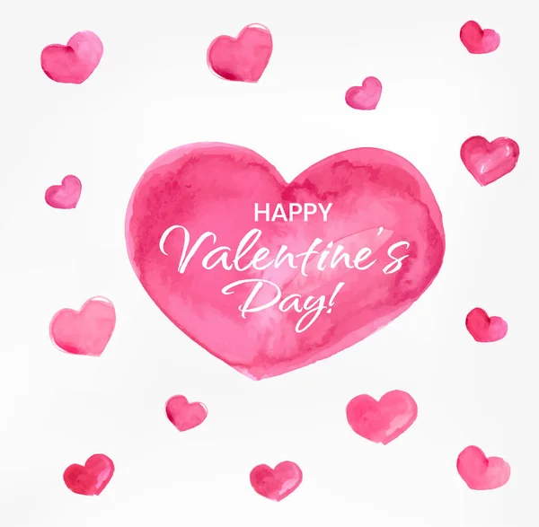 Happy Valentines Day Banner Schöner Hintergrund Mit Aquarell Herzen Schriftzug — Stockvektor