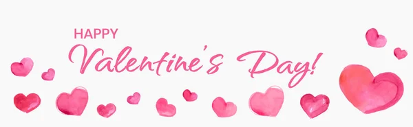 Happy Valentines Day Banner Beautiful Background Watercolor Hearts Lettering Aquarell — Stock Vector