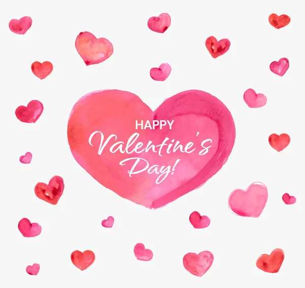 Bannière Saint Valentin Heureux Beau Fond Avec Coeurs Aquarelle Lettrage — Image vectorielle