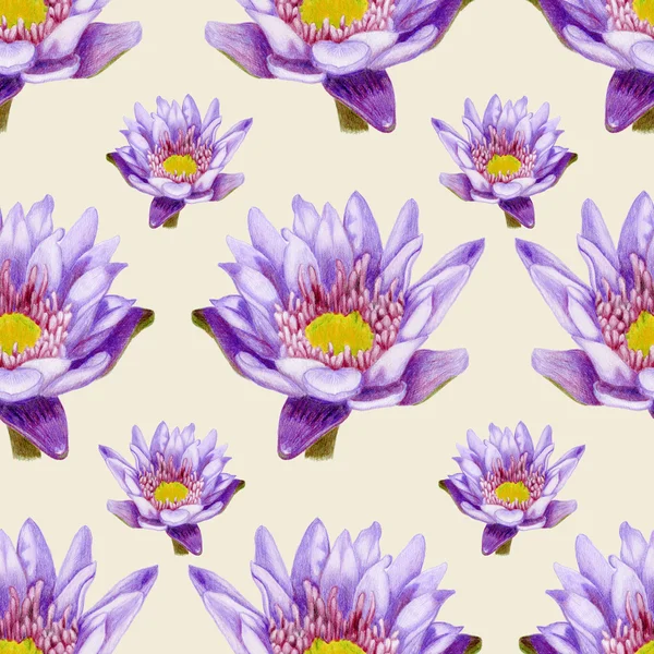 Hand-drawn lotus seamless pattern — Stock Photo, Image
