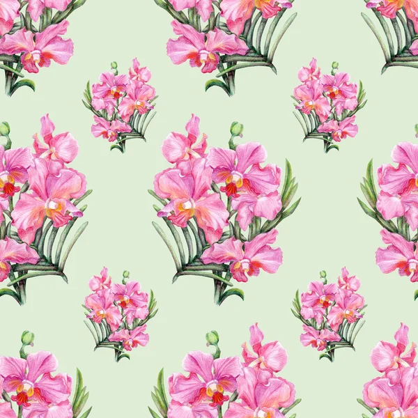 Hand-drawn orchid seamless pattern — Stock Photo, Image