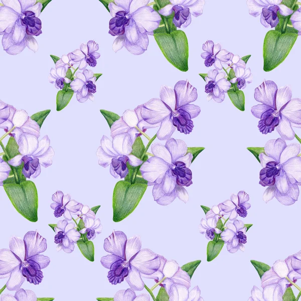 Hand-drawn lilac orchid seamless pattern — Stock Photo, Image