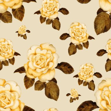 vintage gül seamless modeli çizilmiş