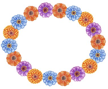 zinnia çiçekli çerçeve çizilmiş