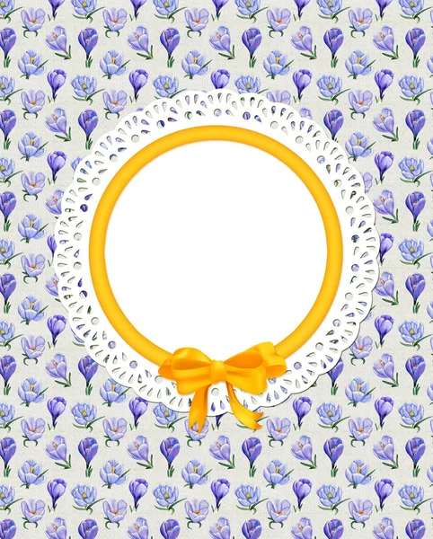 Card with crocus flowers on canvas — Stock Photo, Image
