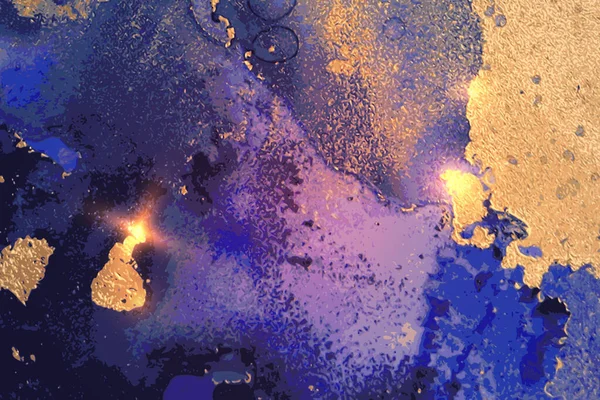 Złoto, fioletowy i dżinsowy niebieski abstrakcyjny alkohol atrament marmur tekstury — Wektor stockowy