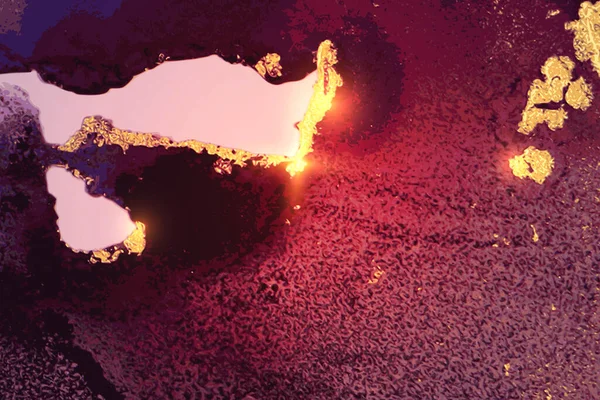 Goud, paars en wijn rood abstracte alcohol inkt marmer textuur — Stockvector