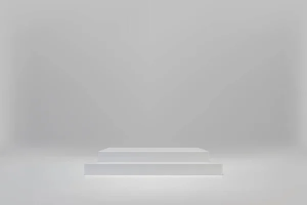 3D minimální scéna s bílým dvojitým krychlovým pódiem na světlém pozadí — Stockový vektor