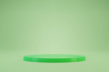 Pastel arka planda 3D açık yeşil yuvarlak podyum
