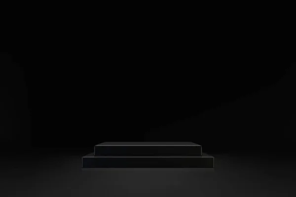 3D scena minimale scuro doppio podio cubico su sfondo nero — Vettoriale Stock