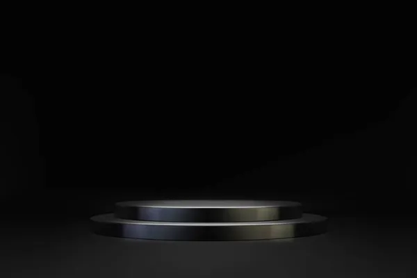 3D minimal σκηνή με μαύρο διπλό κύλινδρο βάθρο σε σκούρο φόντο — Διανυσματικό Αρχείο