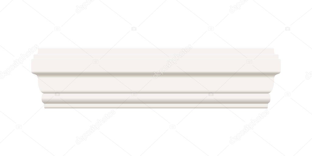 White skirting cornice molding. Ceiling crown baseboard isolated from background