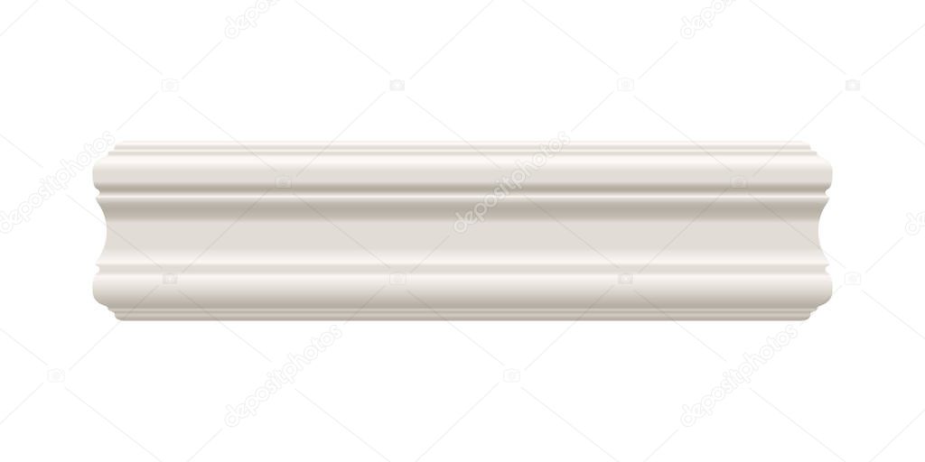 White molding or skirting cornice. Ceiling crown baseboard on white background