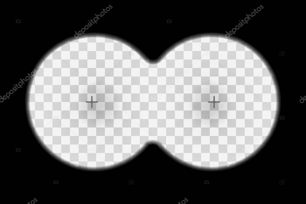 Binocular viewfinder screen with white transparent background and marks