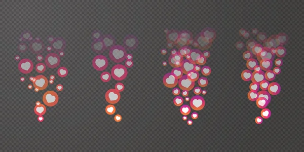 Live like stream social network reactions. Набор розовых и белых векторных сердец в кругах — стоковый вектор
