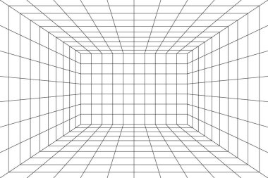 Tek nokta perspektifli 3D oda boşluğunun dijital ızgarası