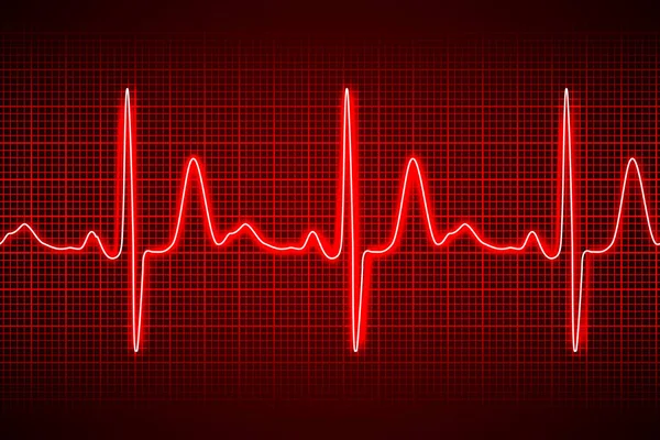 Neon heart beat ecg or ekg seamless line on red background — Stock Vector