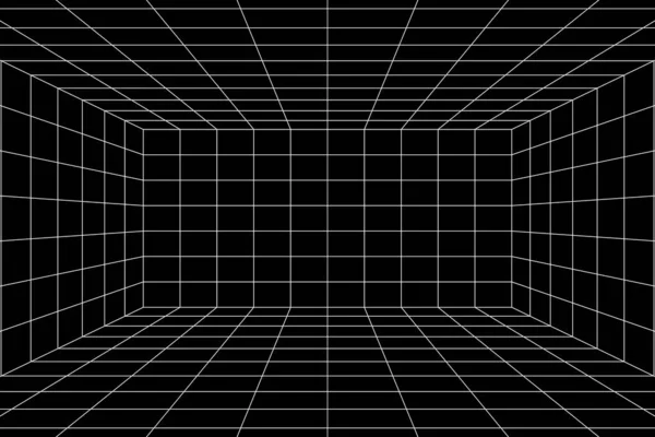 Digitales weißes Gitter des 3D-Schwarzraums mit Einpunktperspektive Stockillustration