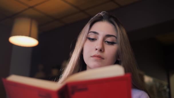Jovencitas mirada se convierte en un libro. — Vídeos de Stock