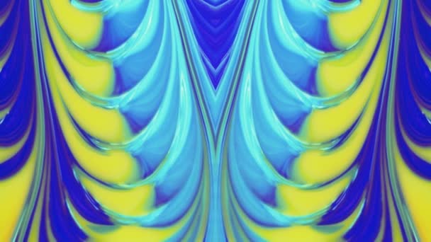 Movable blue-yellow background with an ornamental pattern. Fluid art of paint. — Stock Video