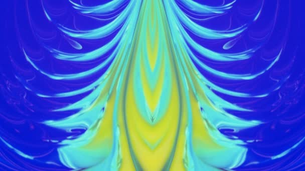 Beweglicher blau-gelber Hintergrund mit ornamentalem Muster. Fluide Kunst der Farbe. — Stockvideo