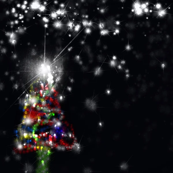 Albero di Natale decorato nella notte — Foto Stock