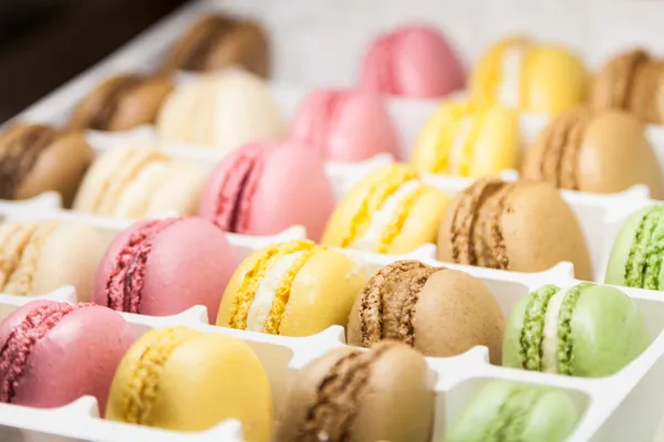 Sok tarka édes macaroons mezőbe — Stock Fotó