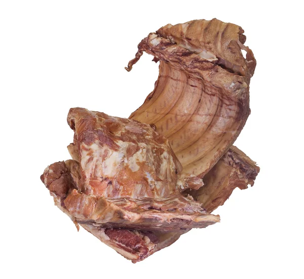 Elszigetelt füst szárított hús bordák fehér háttér — Stock Fotó