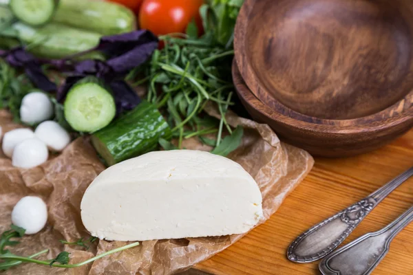 Background from mixed vegetables with wood bowl — Stock Photo, Image