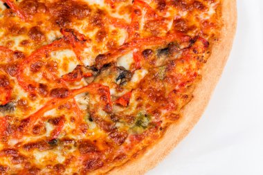 yuvarlak sıcak pizza kapatmak Üstten Görünüm