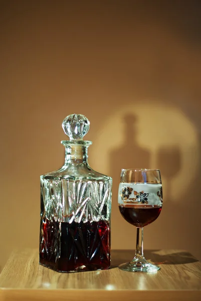 Crystal decanter with glass — Stock Photo, Image