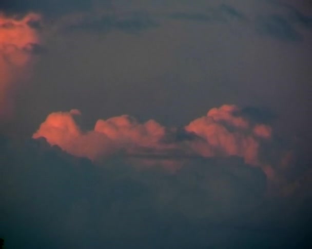 Rote Wolken am blauen Himmel bei Sonnenuntergang — Stockvideo