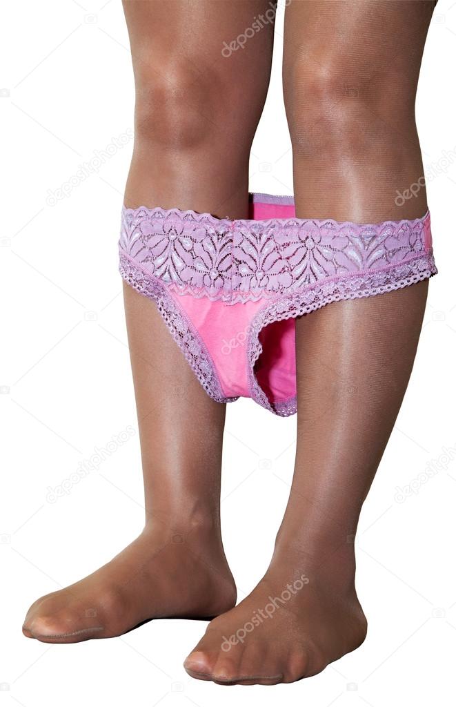 deflated pink panties female legs