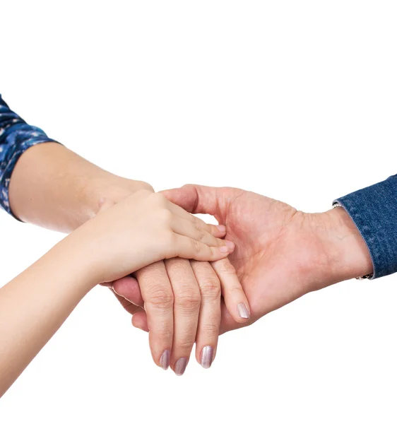 Handen van man, vrouw en meisje samen — Stockfoto