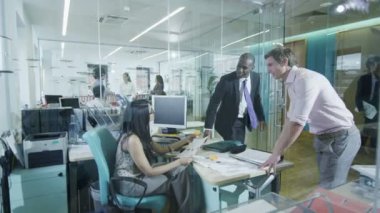 birlikte hafif ve çağdaş bir ofiste çalışan genç yaratıcı iş takım