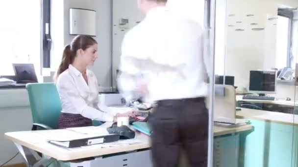 Attractive fashionable young professionals at work in busy office — Stock Video