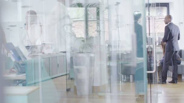 Modieuze jonge bedrijf team op het werk in een stijlvolle moderne kantoor — Stockvideo