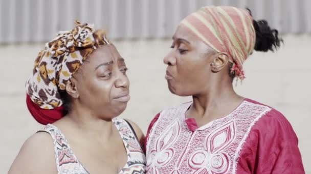 Portrait de deux femmes africaines souriantes et heureuses en tenue traditionnelle — Video