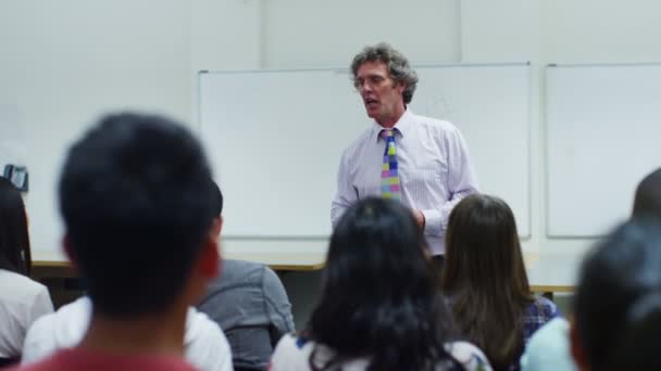 Alunos ouvindo como professor realiza palestra — Vídeo de Stock