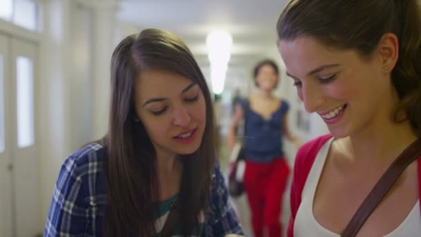 Les étudiantes discutent en marchant 