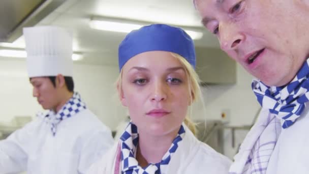 Chefs profissionais em um restaurante ou cozinha do hotel — Vídeo de Stock