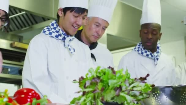 Chefs profissionais preparando alimentos — Vídeo de Stock