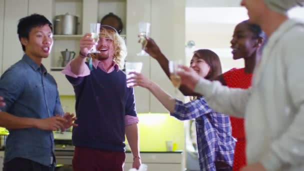 Grupp vänner umgås och prata med drinkar — Stockvideo