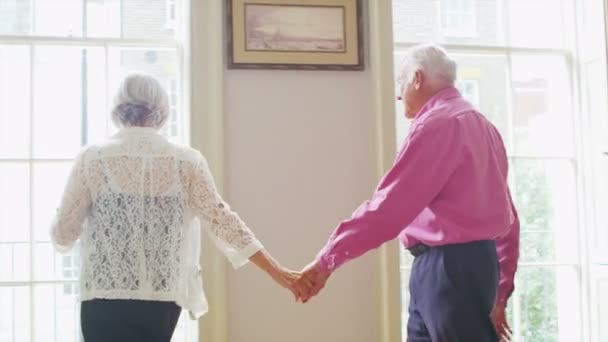 Seniorenpaar blickt auf Fenster — Stockvideo