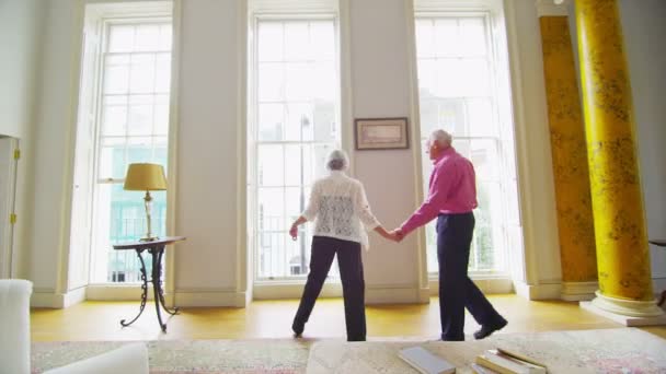 Senior couple look at window — Stock Video